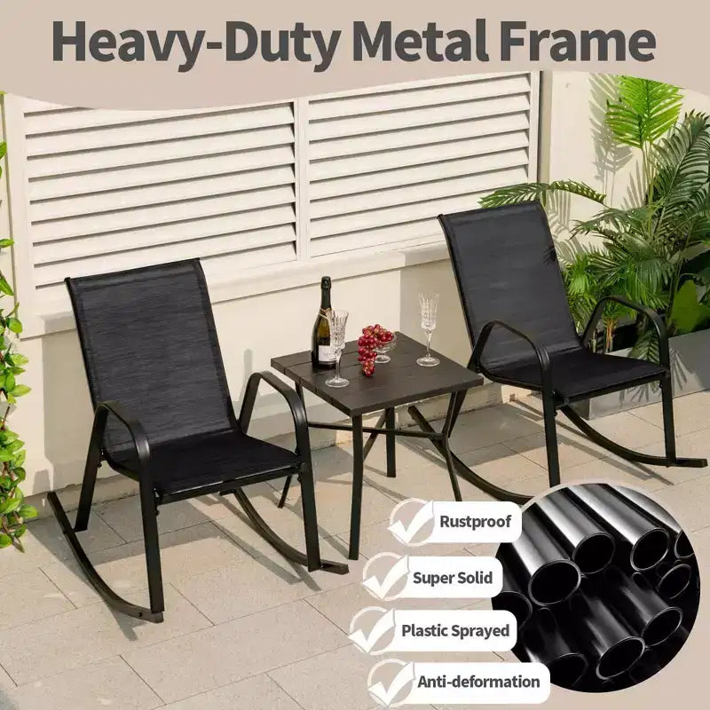 Costway 2 PCS Patio Rocking Chair Heavy-Duty Metal Rocker Outdoor Anti-Slip Black
