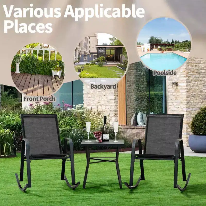 Costway 2 PCS Patio Rocking Chair Heavy-Duty Metal Rocker Outdoor Anti-Slip Black