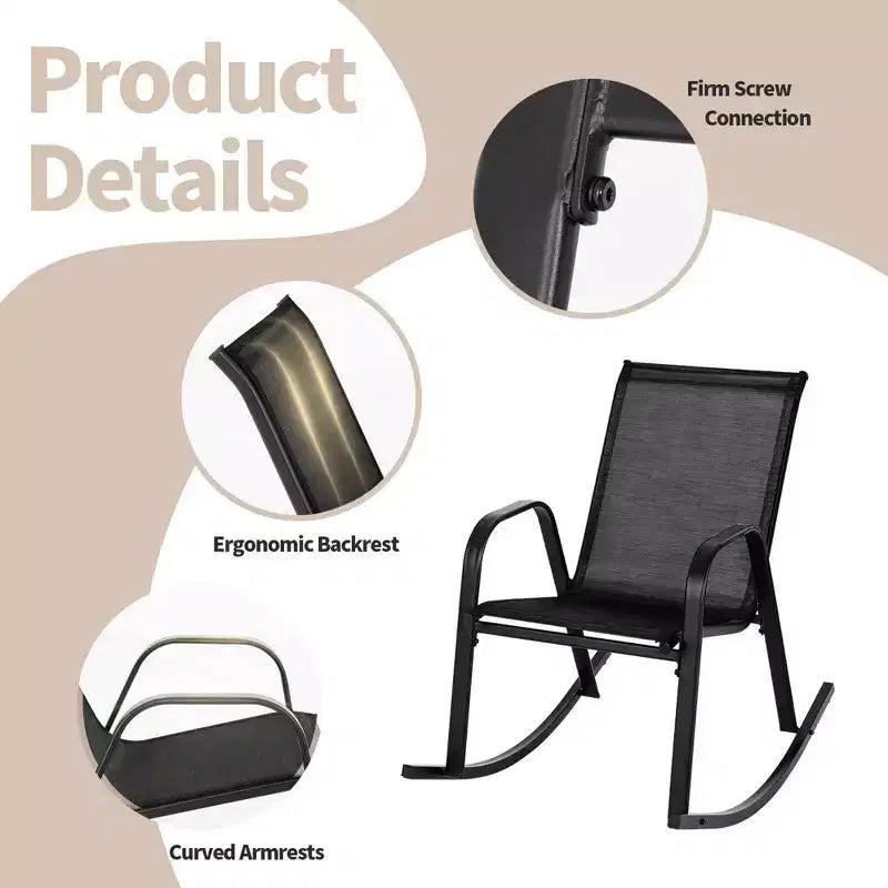 Costway 2 PCS Patio Rocking Chair Heavy-Duty Metal Rocker Outdoor Anti-Slip Black