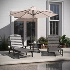 Flash Furniture Monterey Commercial Grade 3-Piece Indoor/Outdoor Adirondack Set with 2 Adjustable HDPE Loungers with Cup Holders and Folding Side Table