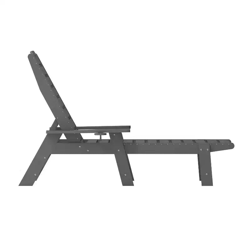 Flash Furniture Monterey Commercial Grade 3-Piece Indoor/Outdoor Adirondack Set with 2 Adjustable HDPE Loungers with Cup Holders and Folding Side Table