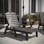 Flash Furniture Monterey Commercial Grade 3-Piece Indoor/Outdoor Adirondack Set with 2 Adjustable HDPE Loungers with Cup Holders and Folding Side Table