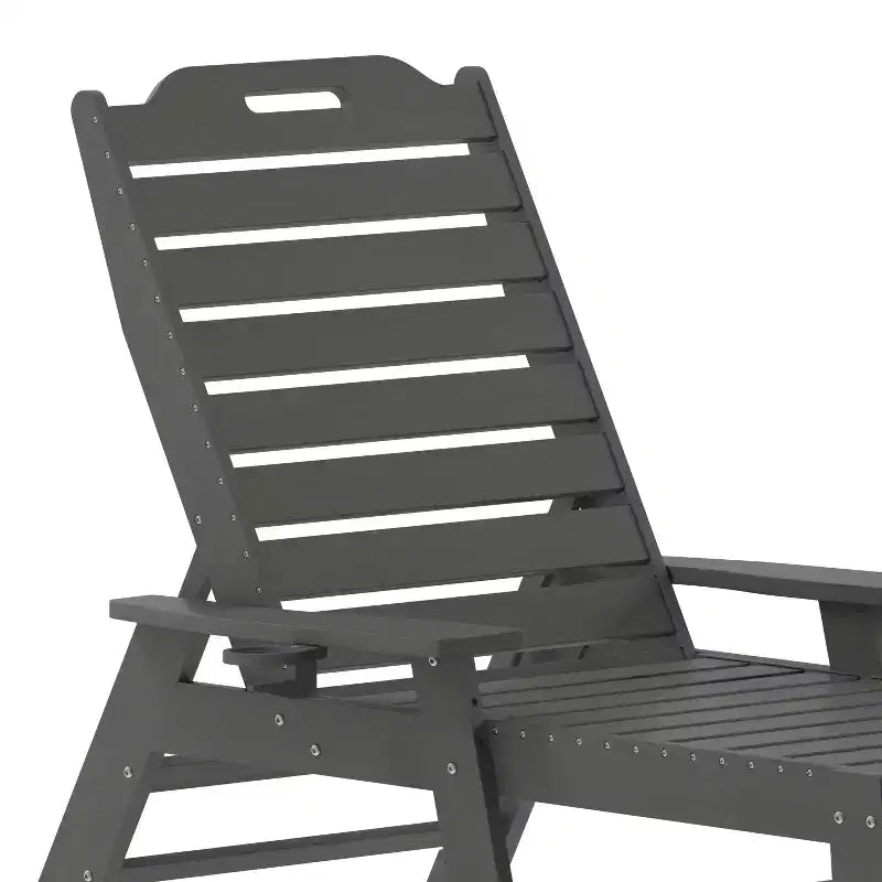 Flash Furniture Monterey Commercial Grade 3-Piece Indoor/Outdoor Adirondack Set with 2 Adjustable HDPE Loungers with Cup Holders and Folding Side Table