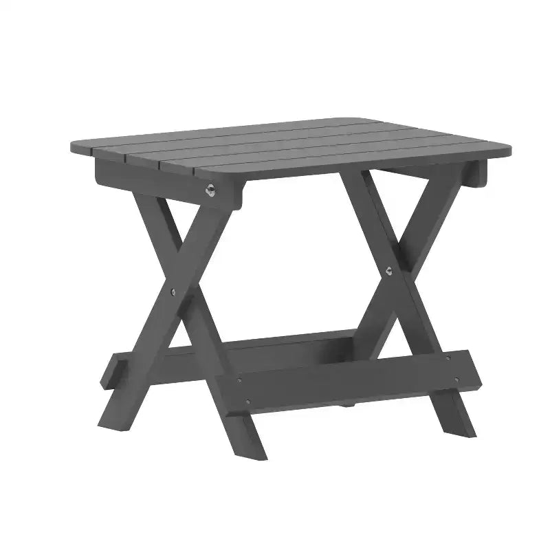 Flash Furniture Monterey Commercial Grade 3-Piece Indoor/Outdoor Adirondack Set with 2 Adjustable HDPE Loungers with Cup Holders and Folding Side Table