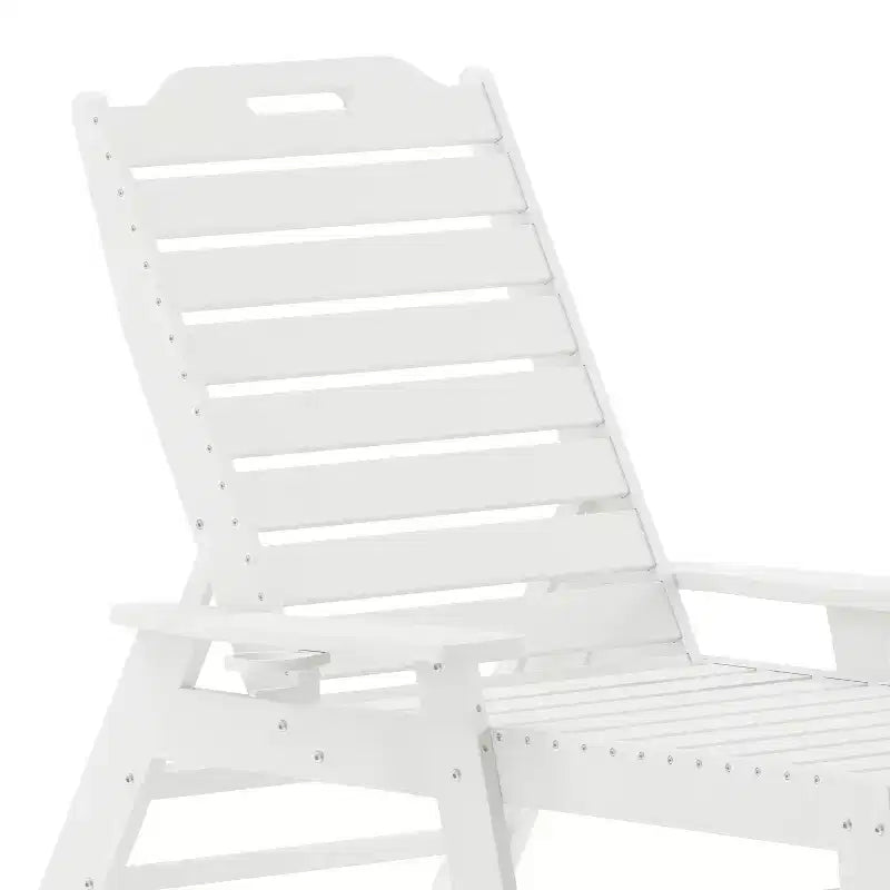 Flash Furniture Monterey Commercial Grade 3-Piece Indoor/Outdoor Adirondack Set with 2 Adjustable HDPE Loungers with Cup Holders and Folding Side Table