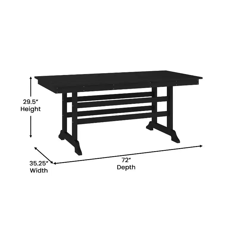 Set da pranzo Adirondack Emma e Oliver 7 pz con tavolo rettangolare 72" da interni/esterni in HDPE riciclato e 6 sedie con portabicchieri