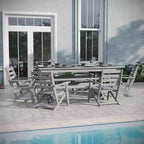 Set da pranzo Adirondack Emma e Oliver 7 pz con tavolo rettangolare 72" da interni/esterni in HDPE riciclato e 6 sedie con portabicchieri