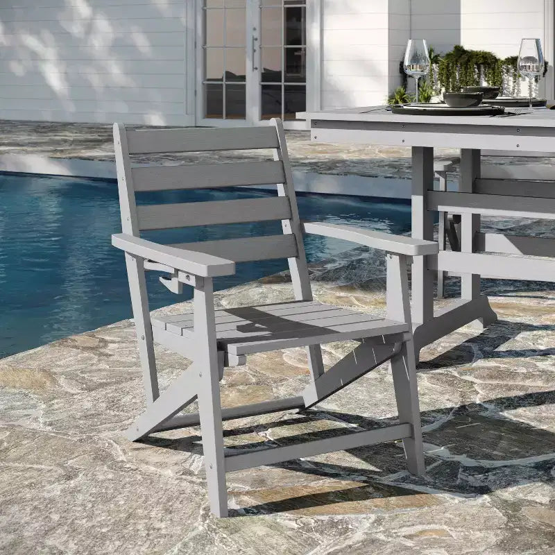 Flash Furniture Tolleson Commercial 7 Piece Adirondack Dining Set with 72 Rectangle Indoor/Outdoor Recycled HDPE Table and 6 Chairs with Cupholders