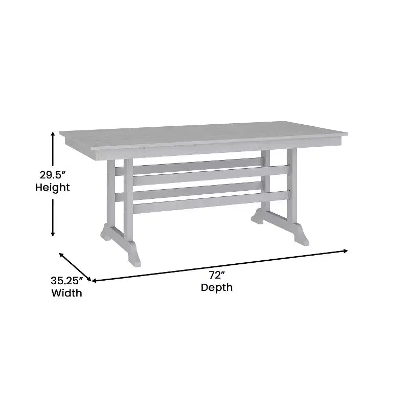 Flash Furniture Tolleson Commercial 7 Piece Adirondack Dining Set with 72 Rectangle Indoor/Outdoor Recycled HDPE Table and 6 Chairs with Cupholders