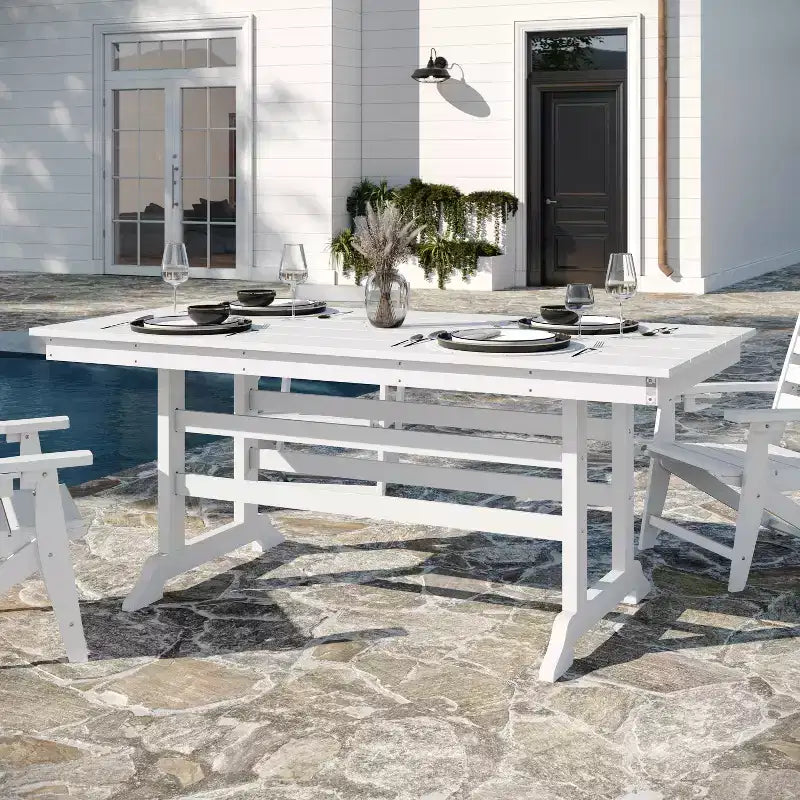 Flash Furniture Tolleson Commercial 7 Piece Adirondack Dining Set with 72 Rectangle Indoor/Outdoor Recycled HDPE Table and 6 Chairs with Cupholders