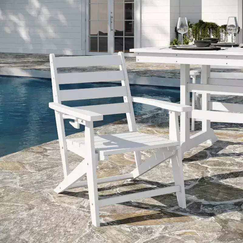 Flash Furniture Tolleson Commercial 7 Piece Adirondack Dining Set with 72 Rectangle Indoor/Outdoor Recycled HDPE Table and 6 Chairs with Cupholders