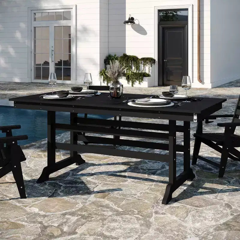Flash Furniture Tolleson Commercial 7 Piece Adirondack Dining Set with 72 Rectangle Indoor/Outdoor Recycled HDPE Table and 6 Chairs with Cupholders