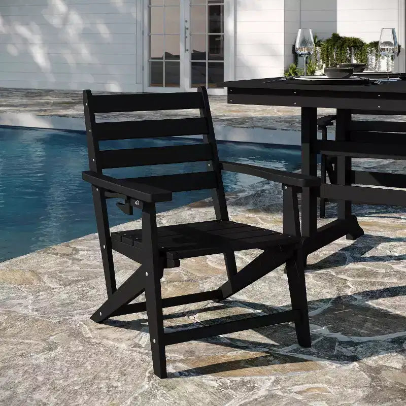 Flash Furniture Tolleson Commercial 7 Piece Adirondack Dining Set with 72 Rectangle Indoor/Outdoor Recycled HDPE Table and 6 Chairs with Cupholders
