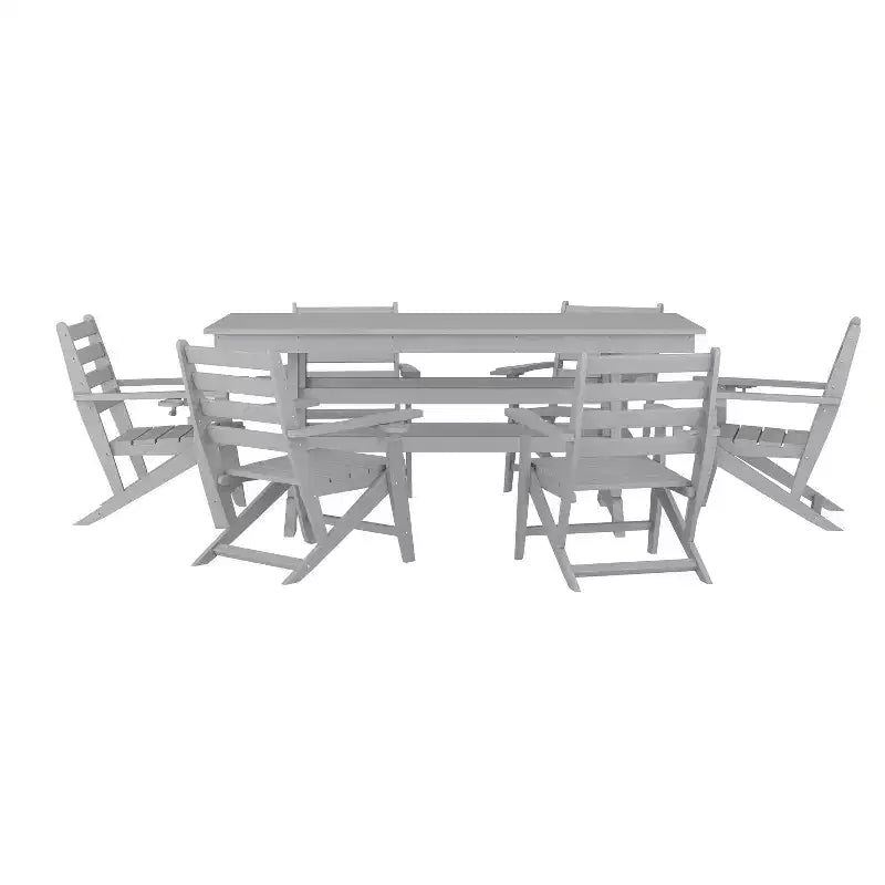 Flash Furniture Tolleson Set da pranzo commerciale Adirondack da 7 pezzi con tavolo rettangolare in HDPE riciclato per interni/esterni da 72 pollici e 6 sedie con portabicchieri