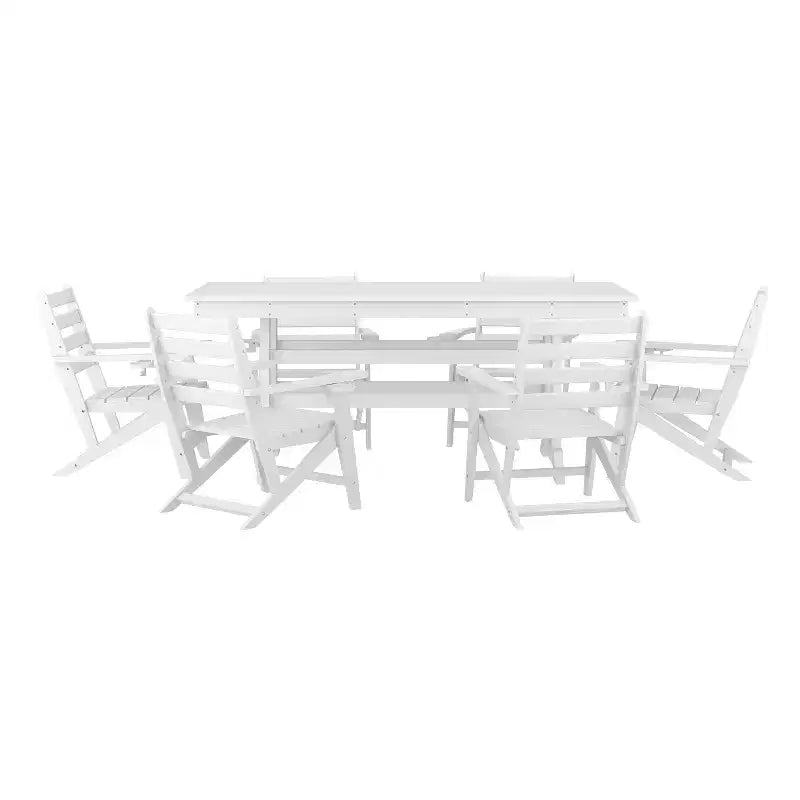 Flash Furniture Tolleson Set da pranzo commerciale Adirondack da 7 pezzi con tavolo rettangolare in HDPE riciclato per interni/esterni da 72 pollici e 6 sedie con portabicchieri