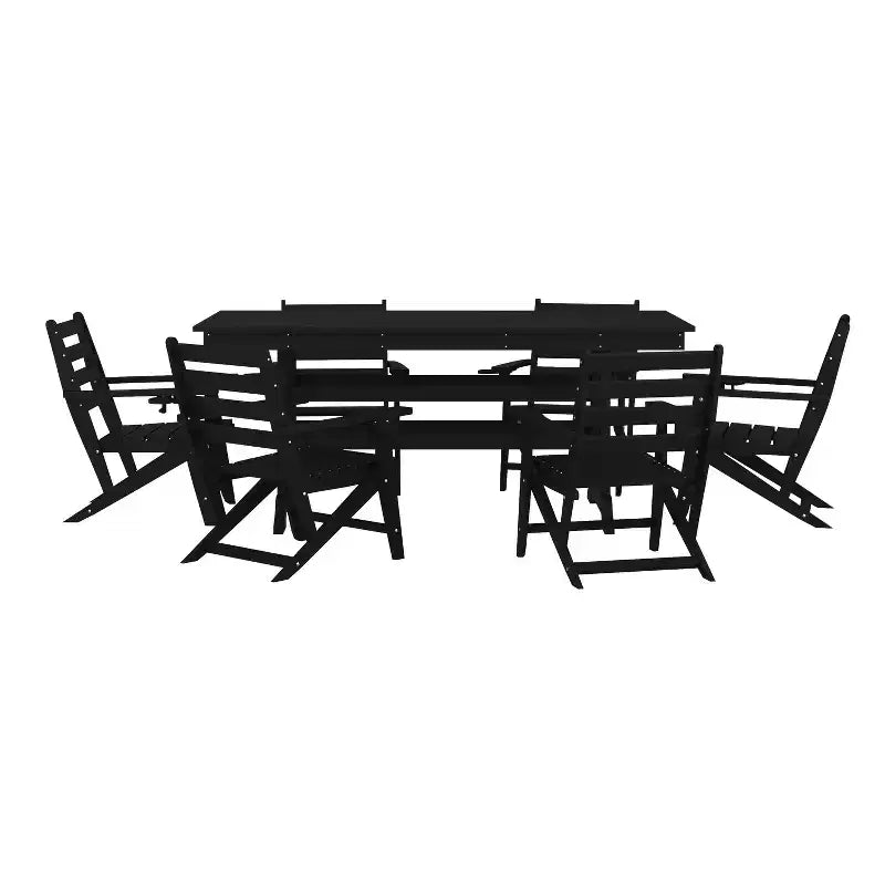 Merrick Lane Set 7 pz Adirondack Tavolo e Sedie con Portabicchieri Pieghevoli in HDPE Riciclato