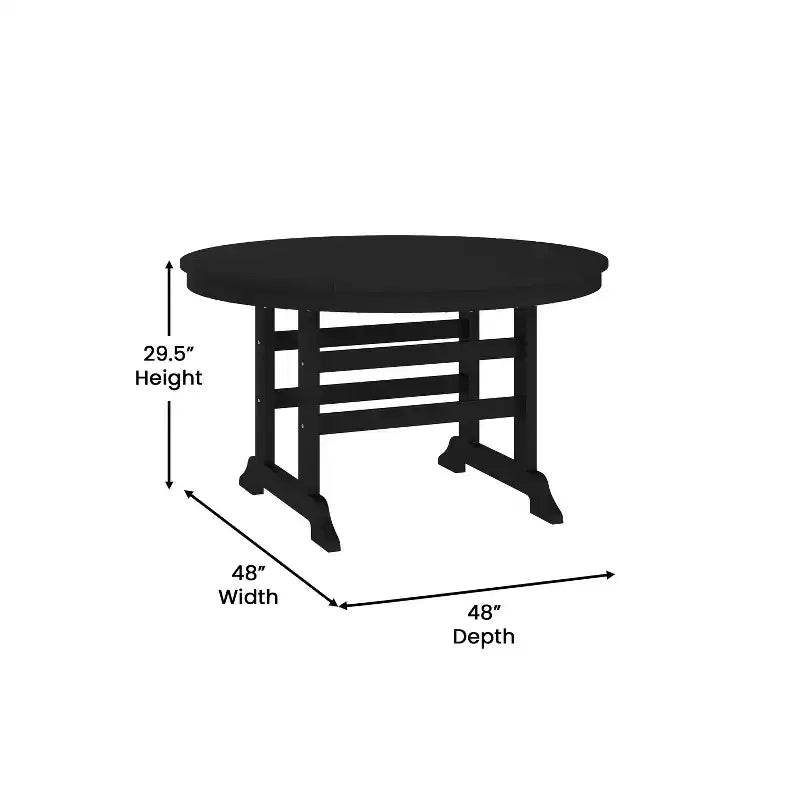 Flash Furniture Tolleson Set da Pranzo Commerciale Adirondack 5 Pezzi con Tavolo Rotondo da 48 Interno/Esterno in HDPE Riciclato e 4 Sedie con Portabicchieri