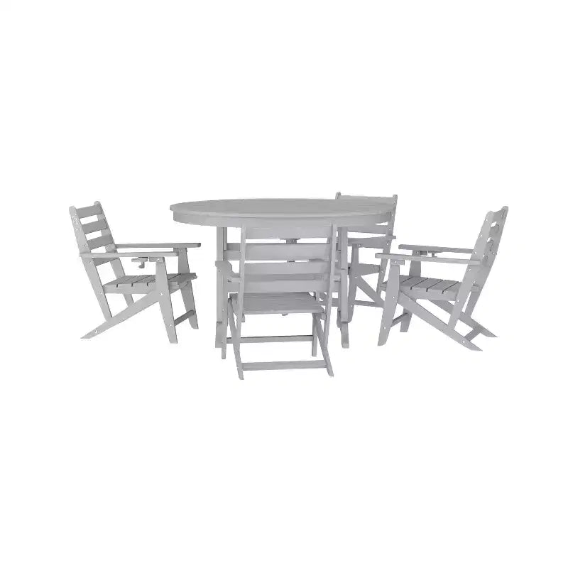 Flash Furniture Tolleson Set da Pranzo Commerciale Adirondack 5 Pezzi con Tavolo Rotondo da 48 Interno/Esterno in HDPE Riciclato e 4 Sedie con Portabicchieri