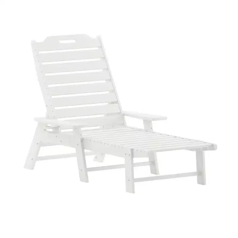 Emma and Oliver Set 3 Pezzi per Interni/Esterni con 2 Lettini Adirondack Regolabili in Poliresina con Portabicchieri Girevoli e Tavolino Pieghevole