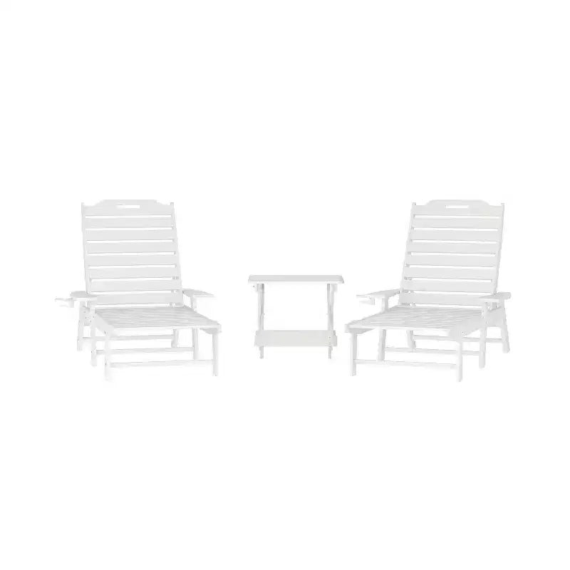 Emma and Oliver Set 3 Pezzi per Interni/Esterni con 2 Lettini Adirondack Regolabili in Poliresina con Portabicchieri Girevoli e Tavolino Pieghevole