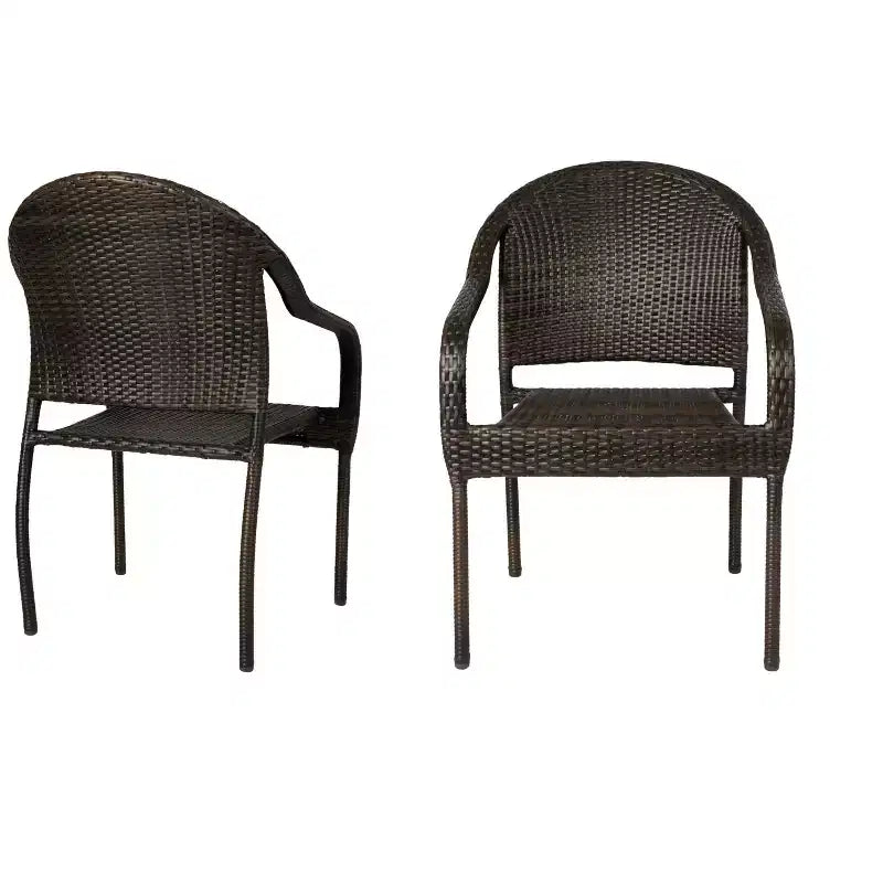 Balkene Home Rhodos Cafè da Esterno in Rattan, Impilabili, Intrecciati a Mano, Nessun Montaggio, per Tutte le Stagioni, Telaio in Acciaio Verniciato a Polvere, Leggeri, Portatili - Nero - Set da 4