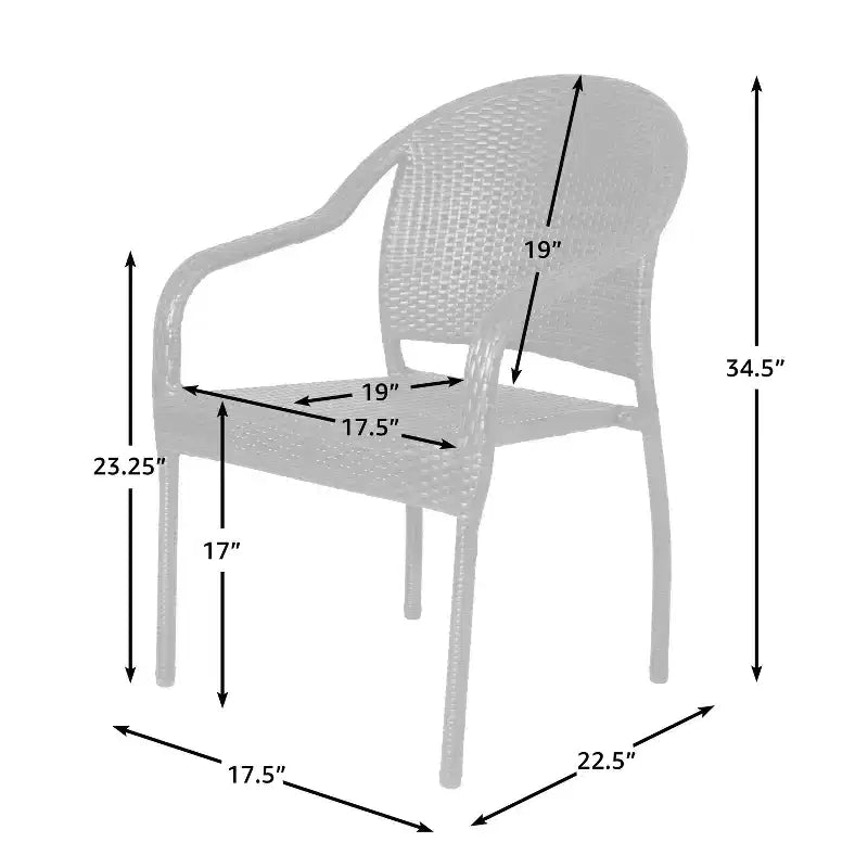 Balkene Home Rhodos Cafè da Esterno in Rattan, Impilabili, Intrecciati a Mano, Nessun Montaggio, per Tutte le Stagioni, Telaio in Acciaio Verniciato a Polvere, Leggeri, Portatili - Nero - Set da 4