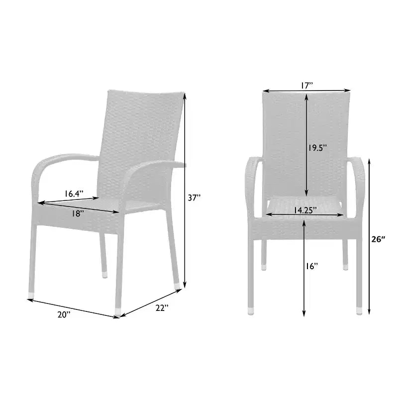 Balkene Home Morgan Outdoor Wicker Chair Set of 4 Black No Assembly Lightweight Portable Zero Maintenance Indoors Porch Backyard Garden Balcony