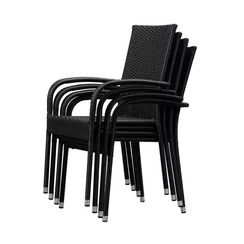 Balkene Home Morgan Outdoor Wicker Chair Set of 4 Black No Assembly Lightweight Portable Zero Maintenance Indoors Porch Backyard Garden Balcony
