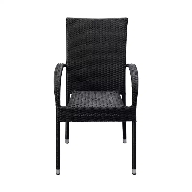 Balkene Home Morgan Outdoor Wicker Chair Set of 4 Black No Assembly Lightweight Portable Zero Maintenance Indoors Porch Backyard Garden Balcony