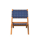 Balkene Home Sava Indoor Outdoor Folding Chair Low Slung Portable Seating Solid Acacia Wood Woven Seat - Navy Blue Webbing