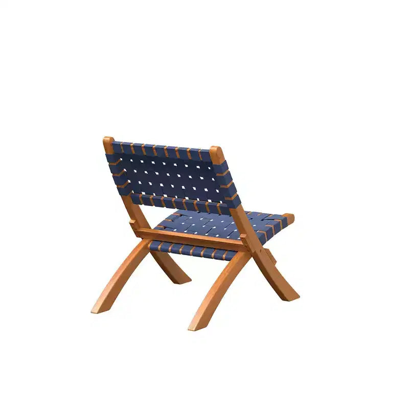 Balkene Home Sava Indoor Outdoor Folding Chair Low Slung Portable Seating Solid Acacia Wood Woven Seat - Navy Blue Webbing
