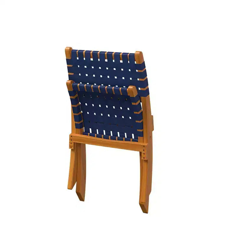 Balkene Home Sava Indoor Outdoor Folding Chair Low Slung Portable Seating Solid Acacia Wood Woven Seat - Navy Blue Webbing