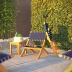 Balkene Home Sava Indoor Outdoor Folding Chair Low Slung Portable Seating Solid Acacia Wood Woven Seat - Navy Blue Webbing