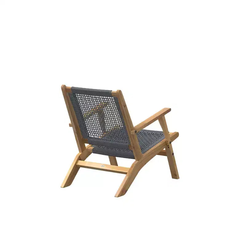 Sedia da esterno Balkene Home Vega in legno di acacia con finitura naturale, seduta in rete intrecciata, design di metà secolo, comoda poltrona - Cordino grigio