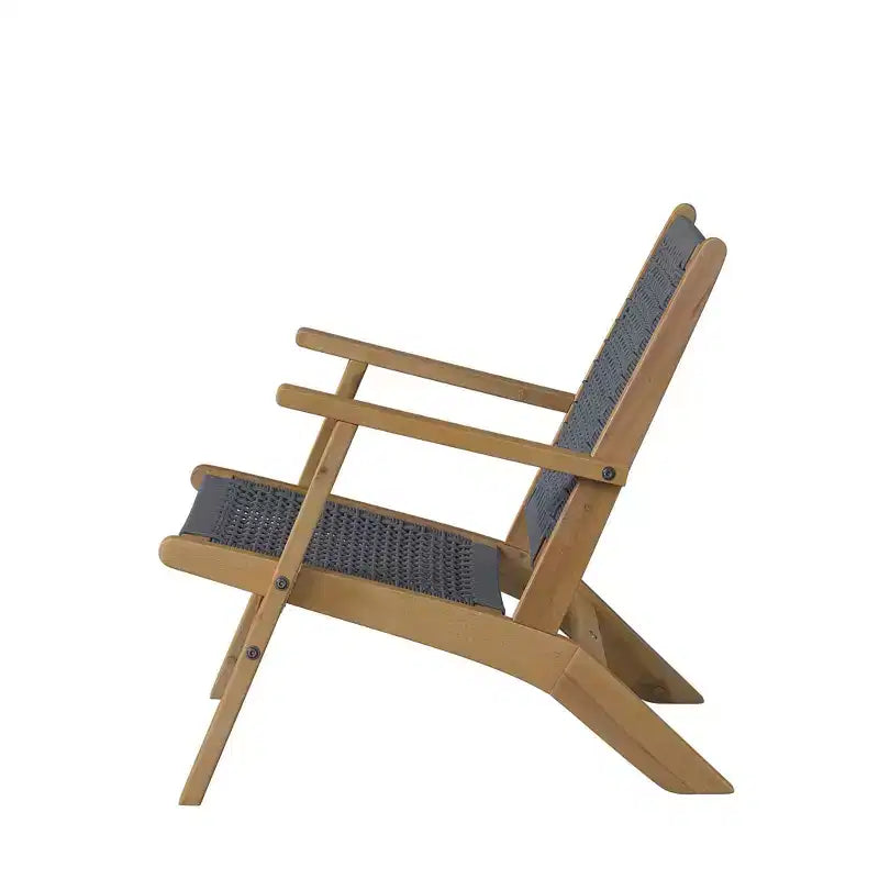 Sedia da esterno Balkene Home Vega in legno di acacia con finitura naturale, seduta in rete intrecciata, design di metà secolo, comoda poltrona - Cordino grigio