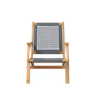 Sedia da esterno Balkene Home Vega in legno di acacia con finitura naturale, seduta in rete intrecciata, design di metà secolo, comoda poltrona - Cordino grigio