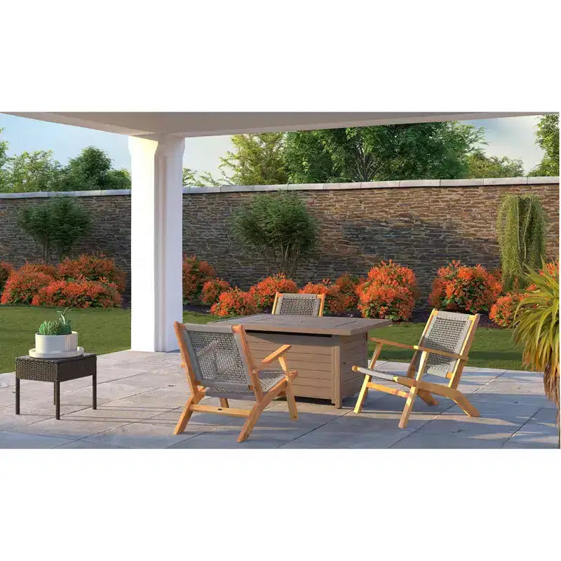 Sedia da esterno Balkene Home Vega in legno di acacia con finitura naturale, seduta in rete intrecciata, design di metà secolo, comoda poltrona - Cordino grigio