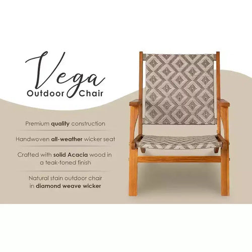 Sedia da Esterno Balkene Home Vega Natural Stain in Vimini per Tutte le Stagioni, Costruzione in Legno di Acacia, Comoda Poltrona - Vimini a Trama Diamantata