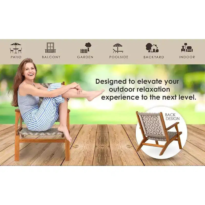 Balkene Home Vega Natural Stain Outdoor Chair All Weather Wicker Outdoor Chair Acacia Wood Construction Comfortable Armchair - Diamond Weave Wicker