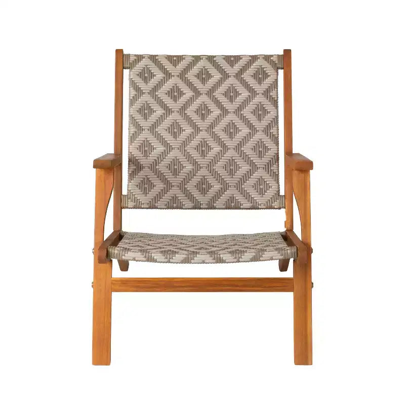 Balkene Home Vega Natural Stain Outdoor Chair All Weather Wicker Outdoor Chair Acacia Wood Construction Comfortable Armchair - Diamond Weave Wicker