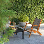 Balkene Home Vega Natural Stain Outdoor Chair All Weather Wicker Outdoor Chair Acacia Wood Construction Comfortable Armchair - Diamond Weave Wicker