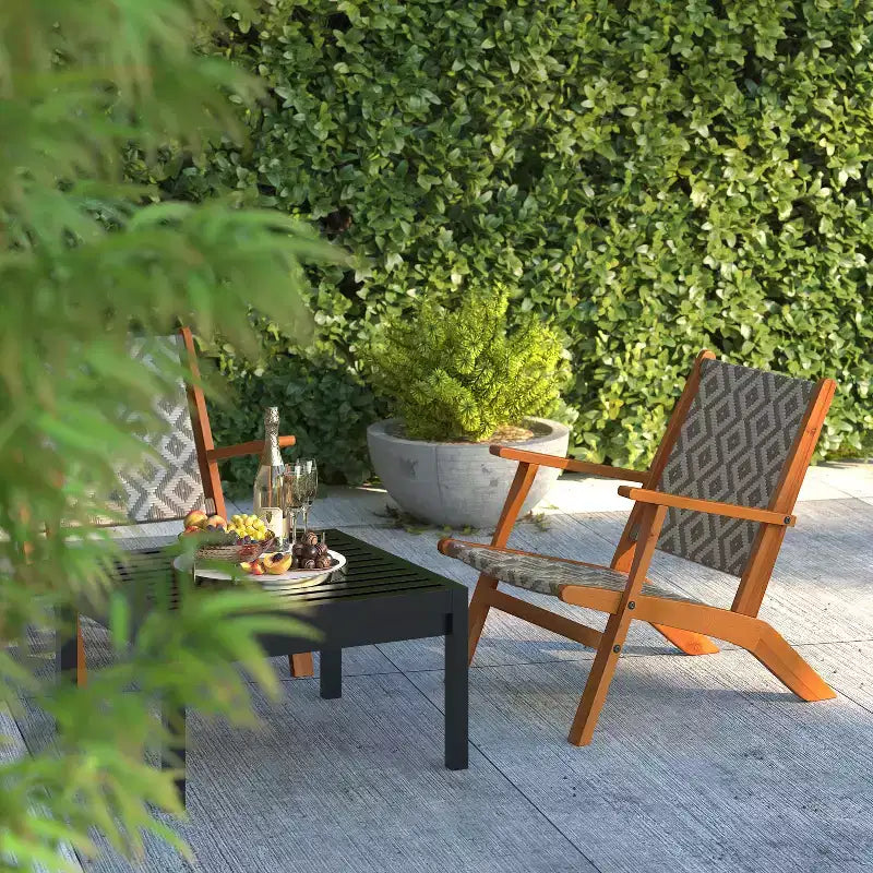 Balkene Home Vega Natural Stain Outdoor Chair All Weather Wicker Outdoor Chair Acacia Wood Construction Comfortable Armchair - Diamond Weave Wicker