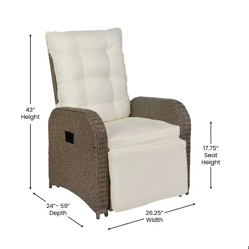 Emma and Oliver Aritzo Wicker Rattan Patio Recliner Lounge Chair with Side Flip-Up Table for Indoor/Outdoor Use