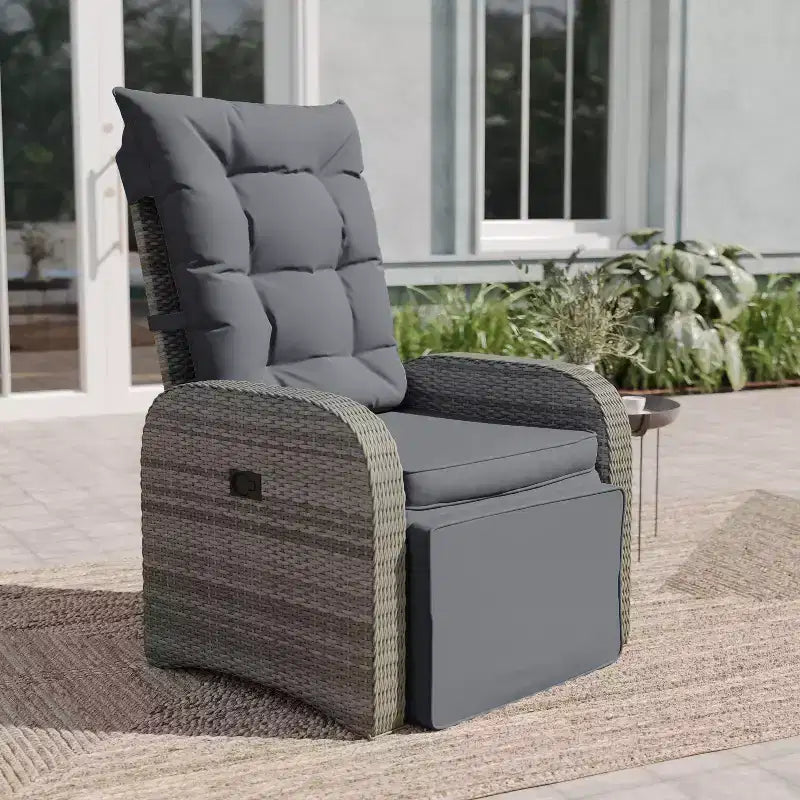 Emma and Oliver Aritzo Wicker Rattan Patio Recliner Lounge Chair with Side Flip-Up Table for Indoor/Outdoor Use