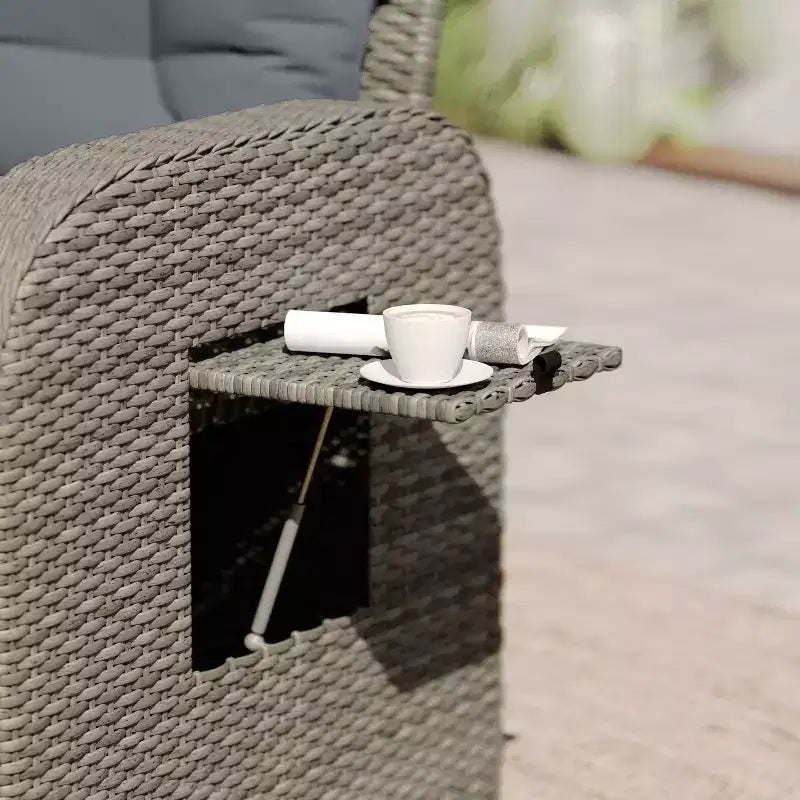 Emma and Oliver Aritzo Wicker Rattan Patio Recliner Lounge Chair with Side Flip-Up Table for Indoor/Outdoor Use