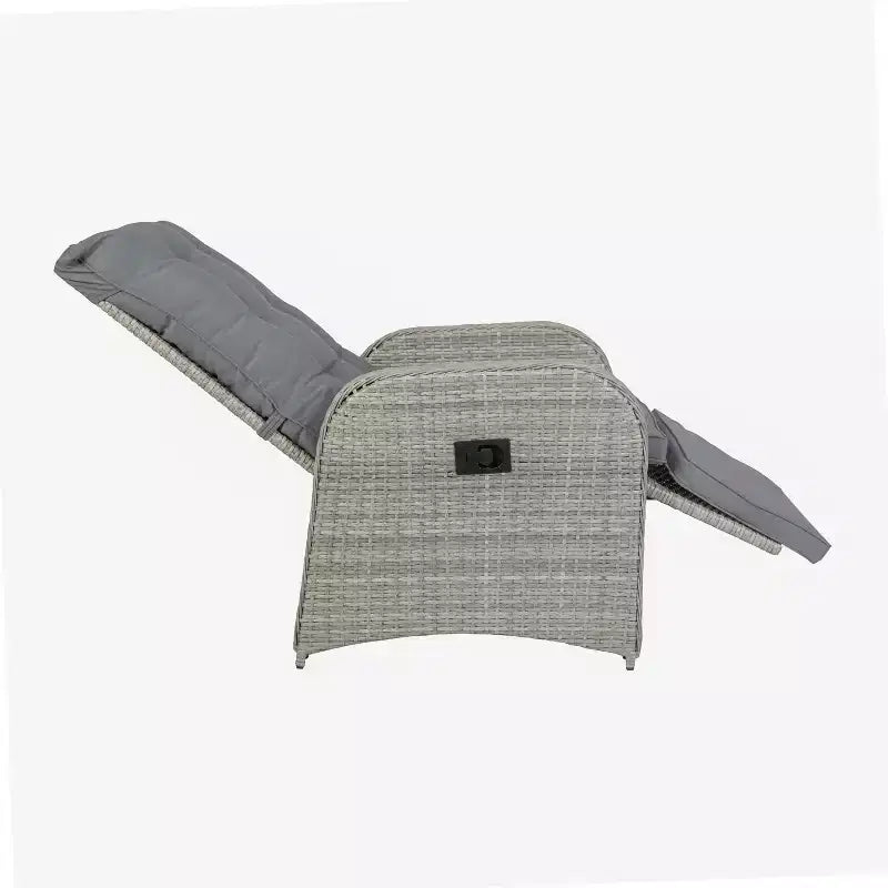 Emma and Oliver Aritzo Wicker Rattan Patio Recliner Lounge Chair with Side Flip-Up Table for Indoor/Outdoor Use