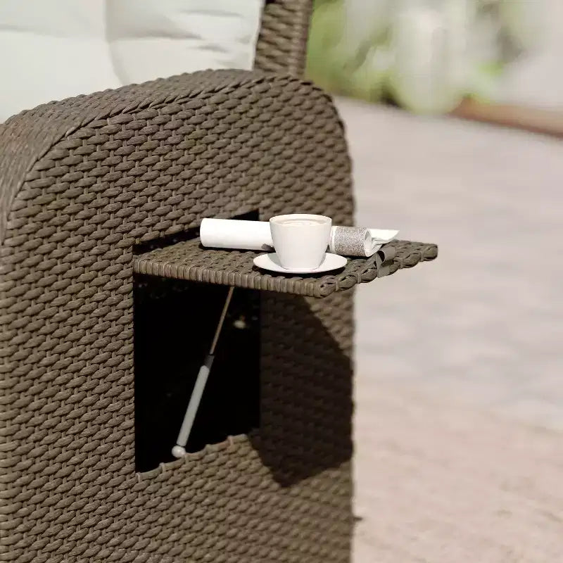 Emma and Oliver Aritzo Wicker Rattan Patio Recliner Lounge Chair with Side Flip-Up Table for Indoor/Outdoor Use