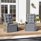 Merrick Lane Set of 2 Modern Style Patio Wicker Rattan Indoor/Outdoor Recliner Lounge Chairs with Side Tables and Adjustable Backs