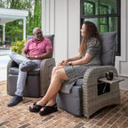 Merrick Lane Set of 2 Modern Style Patio Wicker Rattan Indoor/Outdoor Recliner Lounge Chairs with Side Tables and Adjustable Backs