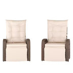 Merrick Lane Set of 2 Modern Style Patio Wicker Rattan Indoor/Outdoor Recliner Lounge Chairs with Side Tables and Adjustable Backs